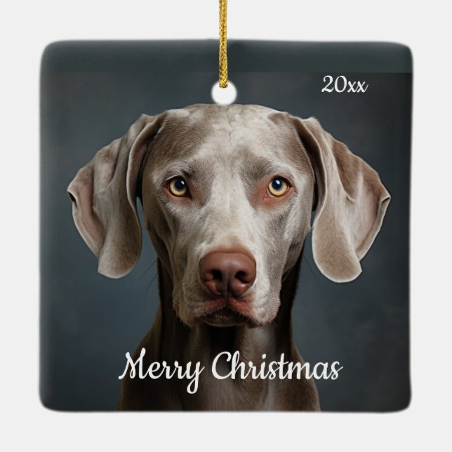 Ornement En Céramique Personnalisé Date Noël Weimaraner Chien animal ani (Dos)
