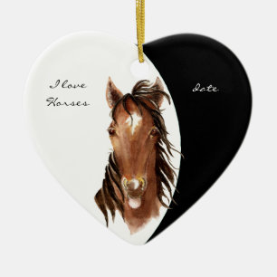 Ornement En Céramique Personnalisé Dé J'aime Chevaux Aquarelle Cheval