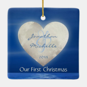 Ornement En Céramique Personnalisé Heart Moon Loon Notre Premier Noël