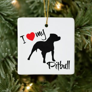 Ornement En Céramique PERSONNALISÉ J'Aime Mon Pitbull Chien