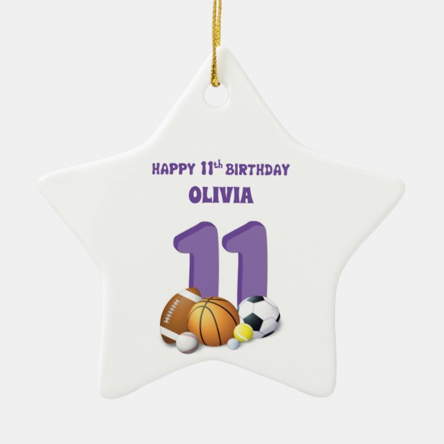 Ornement En Céramique Personnalisé Nom Fille 11e Anniversaire Balles de  (Devant)