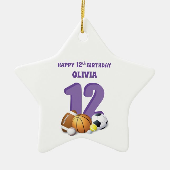 Ornement En Céramique Personnalisé Nom Fille 12e Anniversaire Balles de  (Devant)
