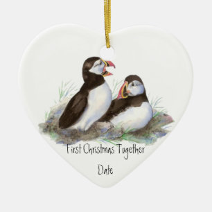 Ornement En Céramique Personnalisé Premier Noël Ensemble Puffins Bird