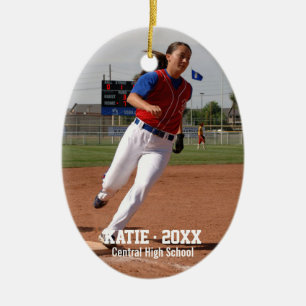 Ornement En Céramique Personnalisé Softball Photo Player Nom, année scol