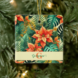 Ornement En Céramique Personnalisé Vibrant Tropical Noël Poinsettia