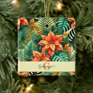 Ornement En Céramique Personnalisé Vibrant Tropical Noël Poinsettia