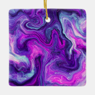 Ornement En Céramique Personnalisé violet, bleu, marbre rose Fluid Art