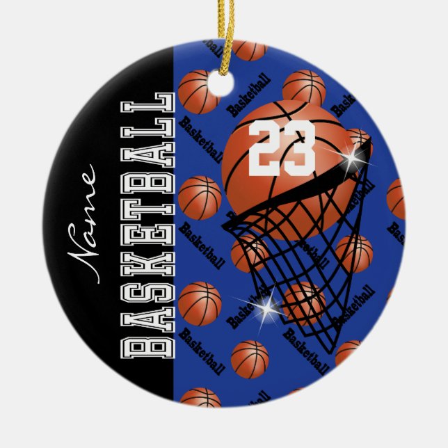 Ornement En Céramique Personnaliser le basket-ball bleu foncé (Devant)