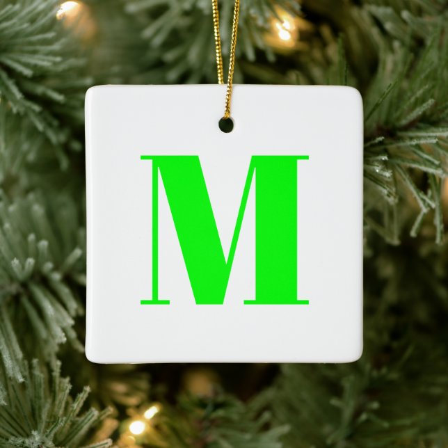 Ornement En Céramique Personnaliser monogramme initial néon vert blanc (Arbre)