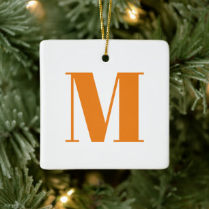Ornement En Céramique Personnaliser monogramme initial orange blanc Noël