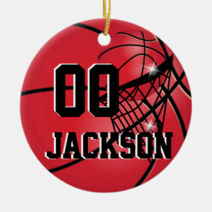 Ornement En Céramique Personnaliser Super Star Player Red Basketball
