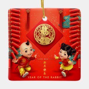 Ornement En Céramique Pétards chinois traditionnels Rabbit Year SqCO