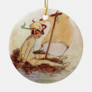 Ornement En Céramique Peter Pan sur le radeau de nid