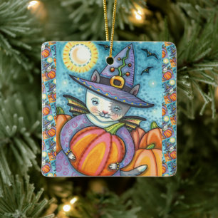 ORNEMENT EN CÉRAMIQUE PETIT CHAT CHATON CHAUVE-SOURIS, HALLOWEEN MIGNON
