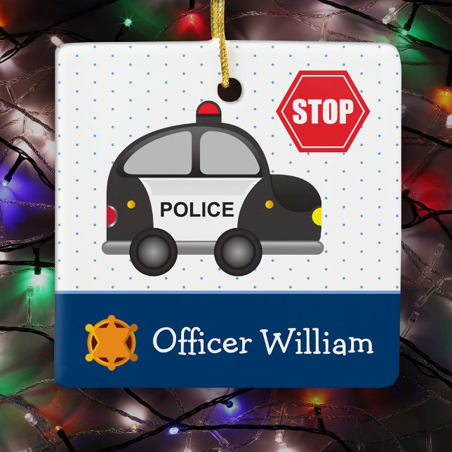 Ornement En Céramique Petit Garçon policier et Noël de voiture (Créateur téléchargé)