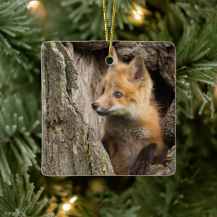 Ornement En Céramique Petit Renard rouge dans un arbre Hollow