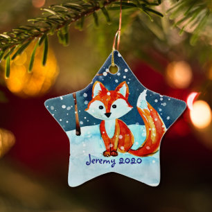 Ornement En Céramique Petit Renard rouge en neige