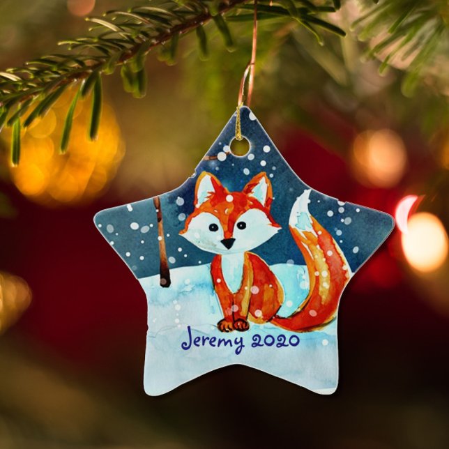 Ornement En Céramique Petit Renard rouge en neige (Créateur téléchargé)