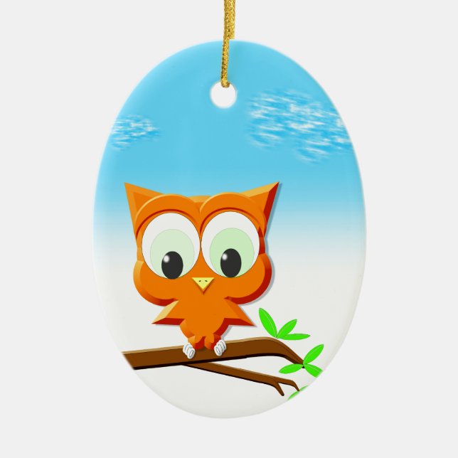Ornement En Céramique Petite chouette sur une branche (Devant)