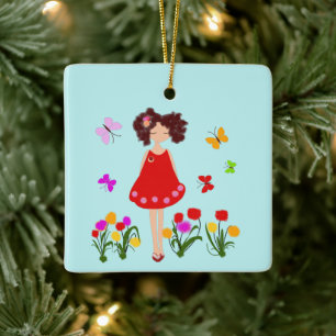 Ornement En Céramique Petite fille dans le jardin