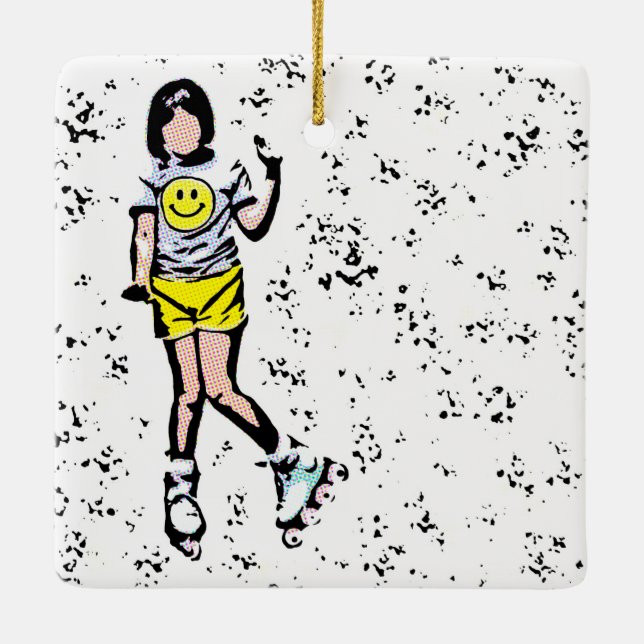 Ornement En Céramique Petite fille Rollerblader (Dos)