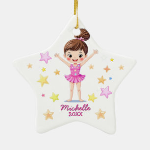 Ornement En Céramique Petite Gymnaste Personnalisée Noël Rose