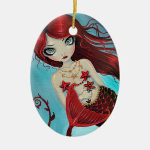 Ornement En Céramique Petite sirène rouge Ruby Fantaisie Artistique