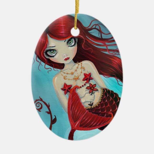 Ornement En Céramique Petite sirène rouge Ruby Fantaisie Artistique (Devant)