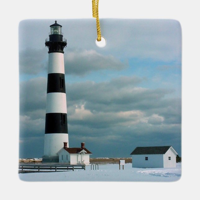 Ornement En Céramique Phare Bodie avec neige, Banques extérieures, NC (Devant)