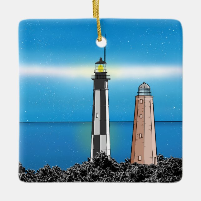 Ornement En Céramique Phare de Cape Henry la nuit (Devant)