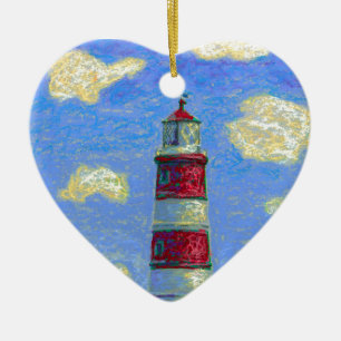 Ornement En Céramique Phare Pastel et champs de lavande