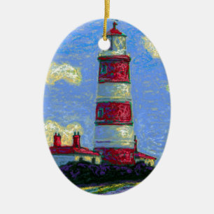 Ornement En Céramique Phare Pastel et champs de lavande