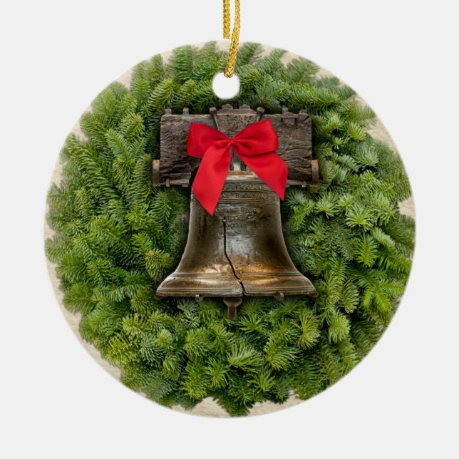 Ornement En Céramique Philadelphie Liberty Bell Wreath sur Parchemin (Devant)