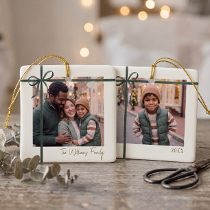Ornement En Céramique Photo avec un ruban vert élégant
