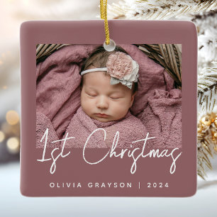 Ornement En Céramique Photo Baby's First Christmas Dusty Rose céramique