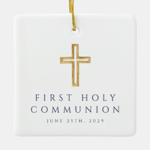 Ornement En Céramique Photo Boy Religieux Croix Bleue Première Communion