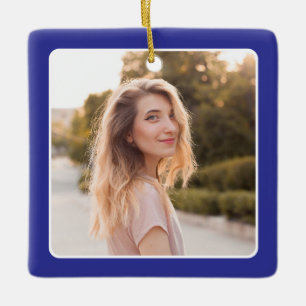 Ornement En Céramique Photo Carré bleu profond Double frontière Gradué