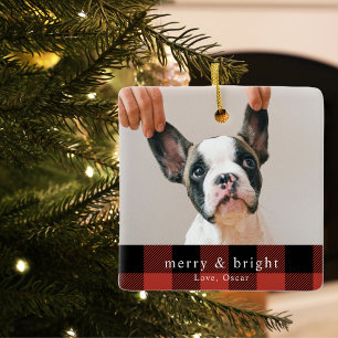 Ornement En Céramique Photo Chien moderne Red Buffalo Plaid