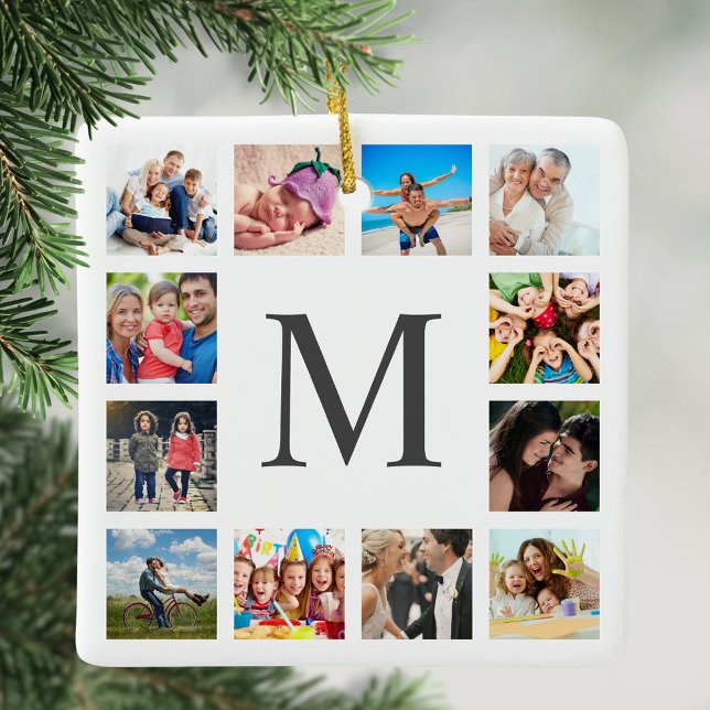 Ornement En Céramique Photo Custom Family Collage Personnalité de White (Créateur téléchargé)