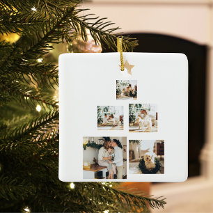Ornement En Céramique Photo d'arbre de Noël familial moderne avec étoile