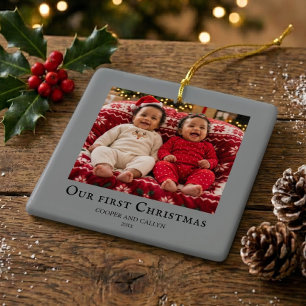 Ornement En Céramique Photo de bébé jumeaux pour leur premier Noël en gr