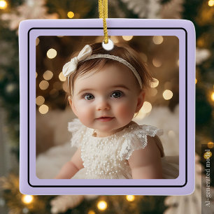 Ornement En Céramique Photo de bébé moderne Noël Écriture violette Nom