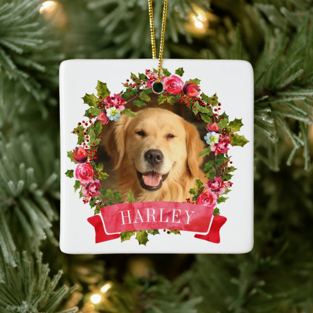 Ornement En Céramique Photo de chien de couronne de Noël (Arbre)