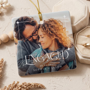 Ornement En Céramique Photo de couple fiancé moderne - Cadeau de fiançai