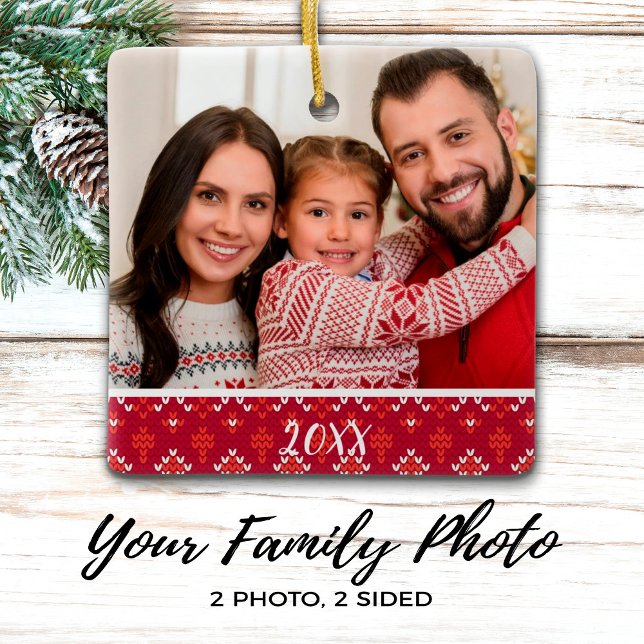Ornement En Céramique Photo de famille à 2 faces personnalisée Noël nord (Créateur téléchargé)