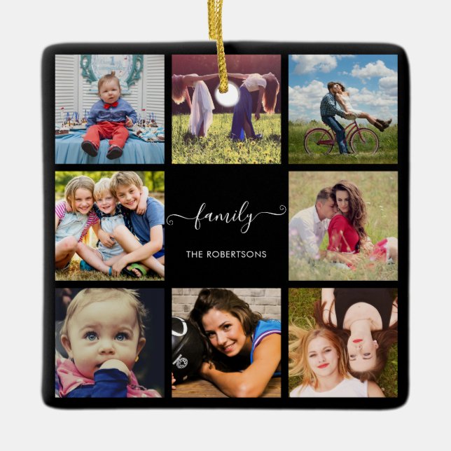 Ornement En Céramique Photo de Family Collage Black Custom (Devant)