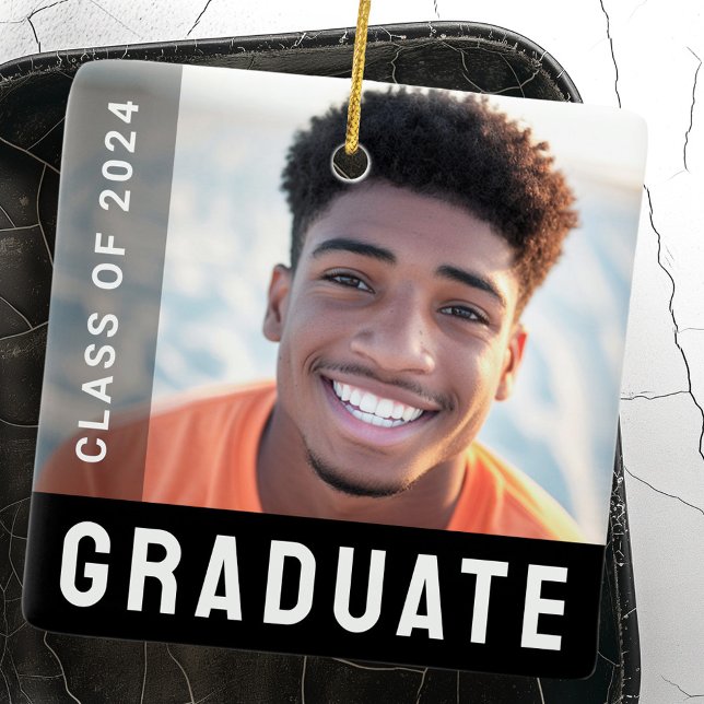 Ornement En Céramique Photo de fin d'études noir moderne (Student graduation networking photo modern black ceramic ornament)