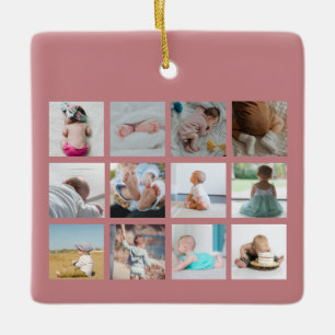 Ornement En Céramique Photo de la première année du bébé Collage Statist