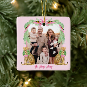 Ornement En Céramique Photo de léopard de Noël grandmillennial
