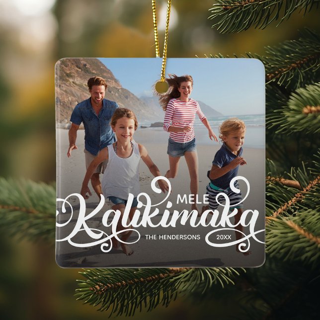 Ornement En Céramique Photo de Noël de Mele Kalikimaka (Créateur téléchargé)